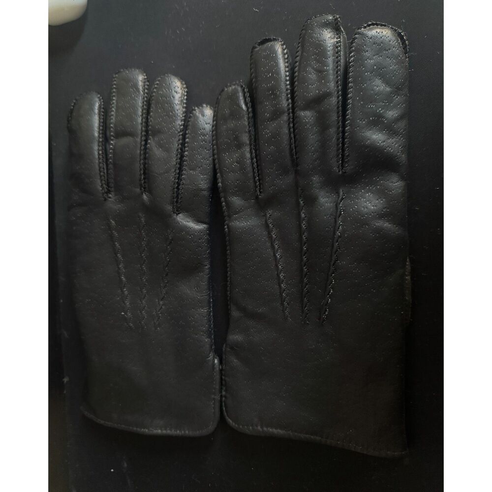 Men's VTG  Genuine Leather Gloves Shearling Lined Black Large 10-10½ Winter